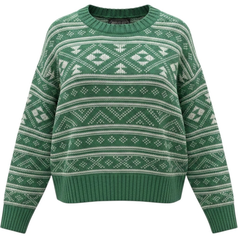 American Eagle Sweater Green White Fair Isle Knit Pullover Boho SoftGirl Cozy XS